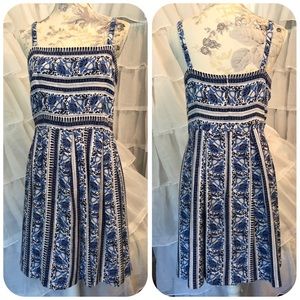 LOFT pleated blue and white summer dress